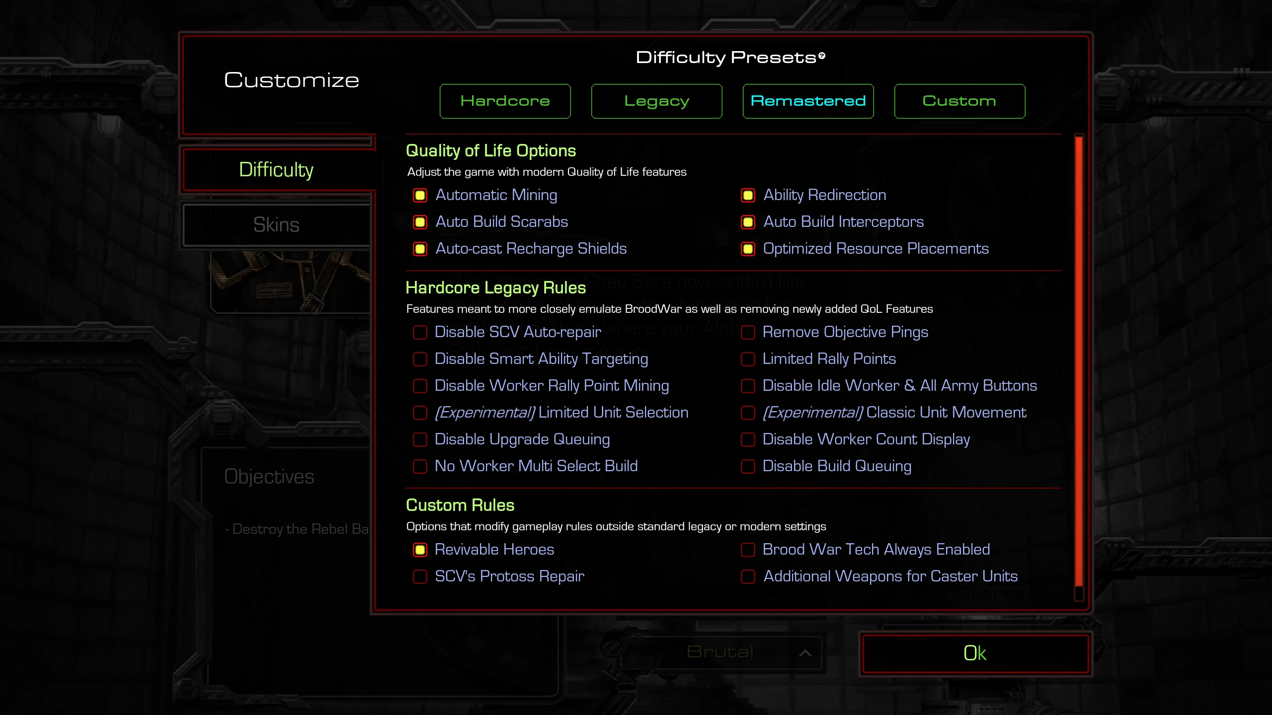 Customization Menu Screenshot